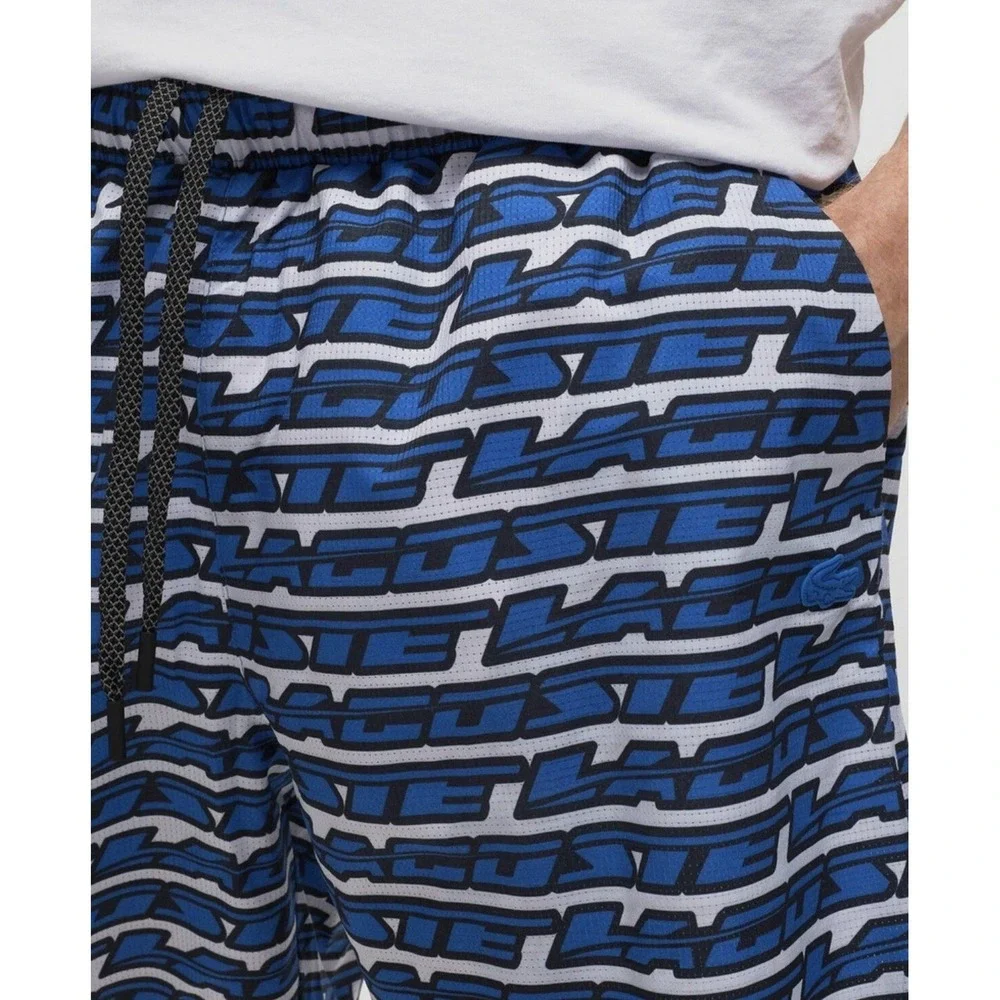 Lacoste Maillot De Bain Blue Swimwear Men's Size Large Black Back Logo And Print